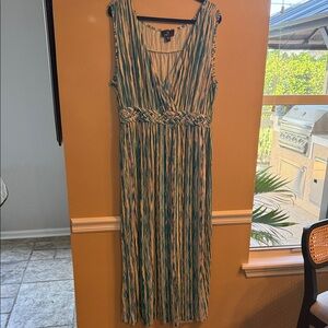Ronni Nicole Teal & White Striped Braided-Waist Maxi Dress